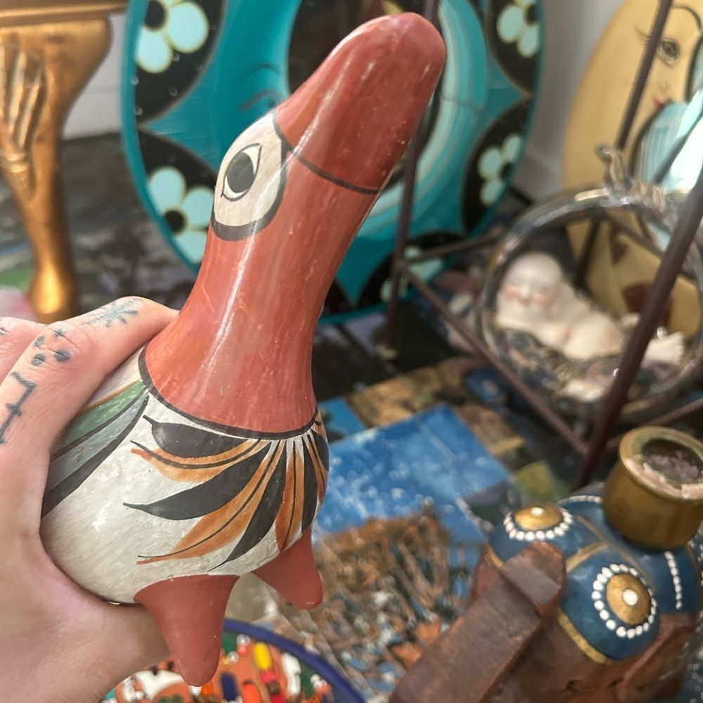 Vintage Tonala Folk Art Pottery Hand Painted Ceramic Duck Figurine, Mexico - Picture 7 of 16
